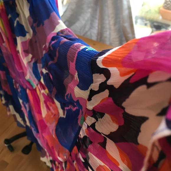 Diane Von Furstenberg Floral Vibrant Pink & Blue Printed Silk Chiffon Dress - Picture 10 of 10